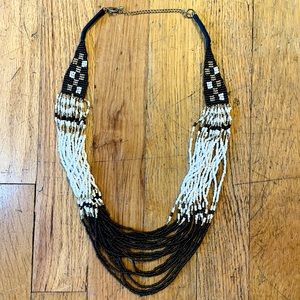 Beautiful Black White & Gold Beaded Necklace